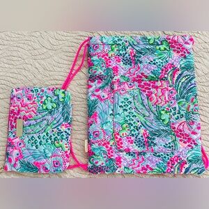 Lilly Pulitzer quilted vibrant multicolored backpack with pouch